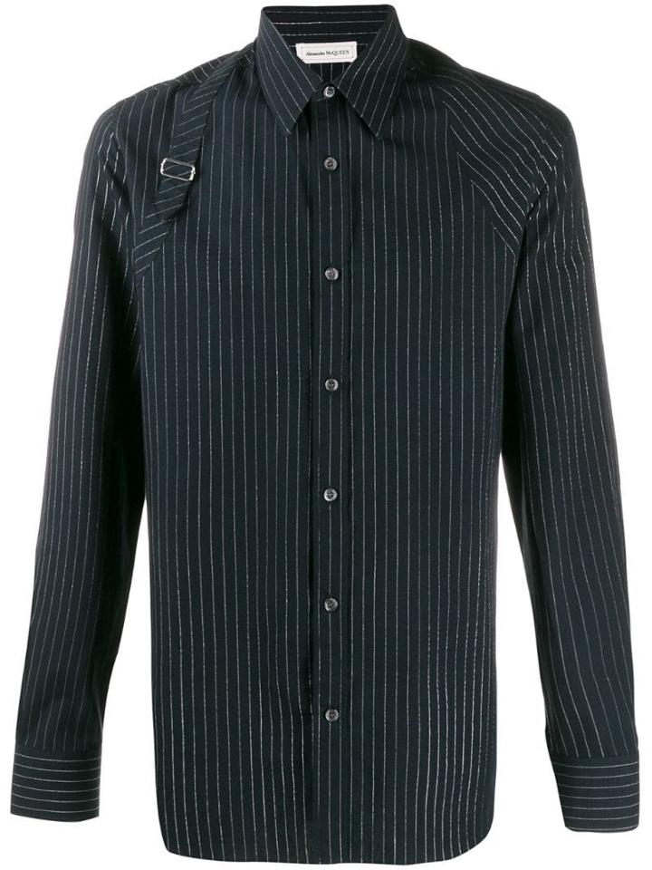 Alexander Mcqueen Pinstriped Shirt With Harness Detail - Blue