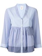 Erika Cavallini Striped Ruffled Buttoned Blouse, Women's, Size: 40, Blue, Cotton