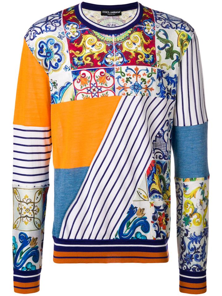 Dolce & Gabbana Majolica Panelled Sweatshirt - Yellow & Orange