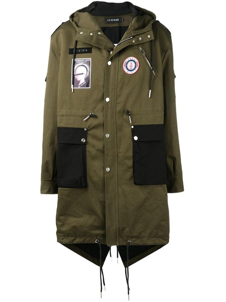 Icosae Badge Patch Parka Coat - Green
