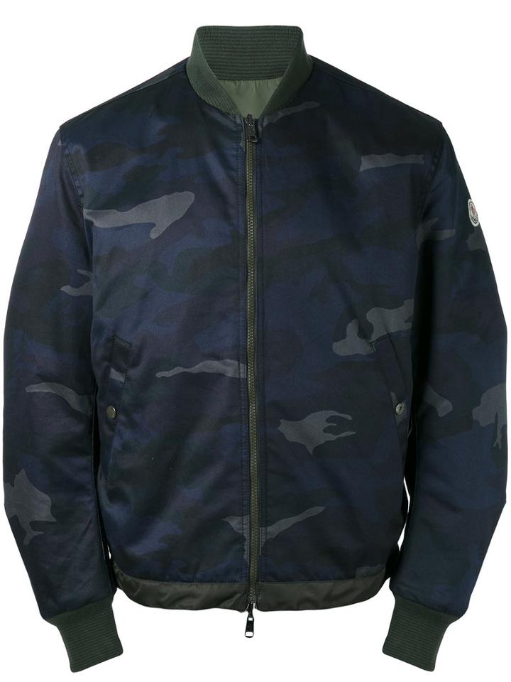 Moncler Camouflage Khaki Trim Bomber Jacket, Men's, Size: 3, Blue, Cotton/polyamide
