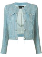 Balmain Cropped Embroidered Jacket, Women's, Size: 36, Blue, Cotton/polyester/viscose