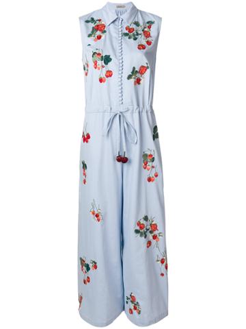 Alice Archer Floral Embroidered Flared Jumpsuit - Blue
