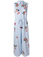 Alice Archer Floral Embroidered Flared Jumpsuit - Blue