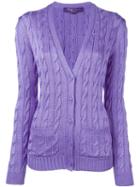Ralph Lauren Purple Cable Knit Button Down Cardigan, Women's, Size: L, Pink/purple, Silk