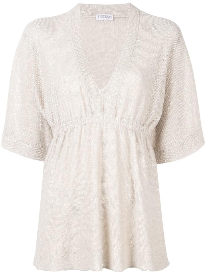 Brunello Cucinelli Knitted Sequin-embellished Top - Neutrals