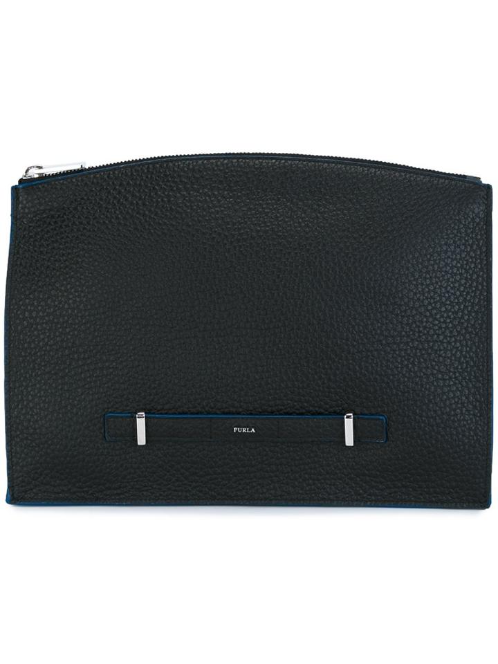 Furla Textured Clutch Bag, Men's, Black, Leather