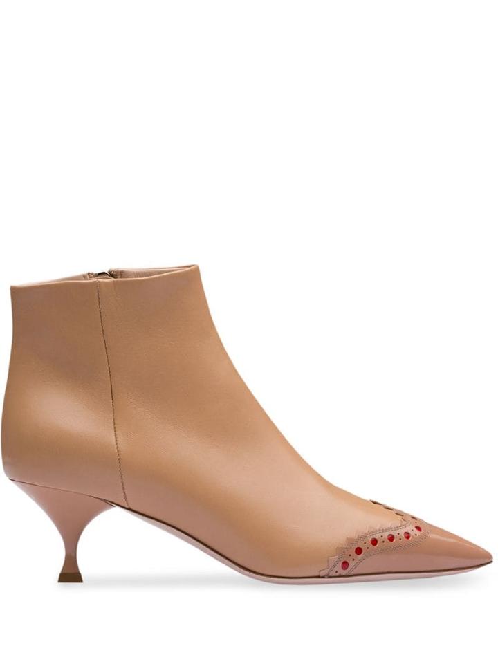 Miu Miu Brogue Detail Pointed Boots - Neutrals