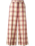 Msgm Plaid Wide Leg Cropped Trousers, Women's, Size: 40, Nude/neutrals, Polyester/virgin Wool