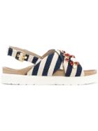 Inuiki Striped Embellished Criss Cross Sandals - White