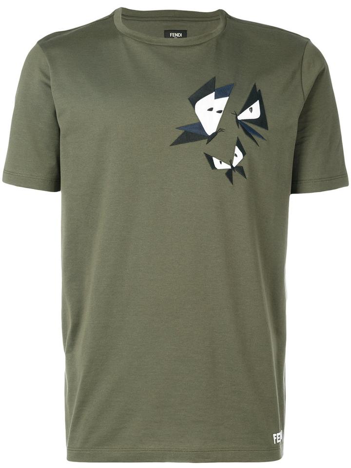 Fendi - Graphic Butterfly Appliqué T-shirt - Men - Cotton/polyester/plastic - 46, Green, Cotton/polyester/plastic
