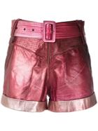 Andrea Bogosian Metallic Belted Leather Shorts - Pink