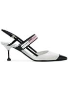 Prada Leather 65 Pointed Slingback Pumps - White