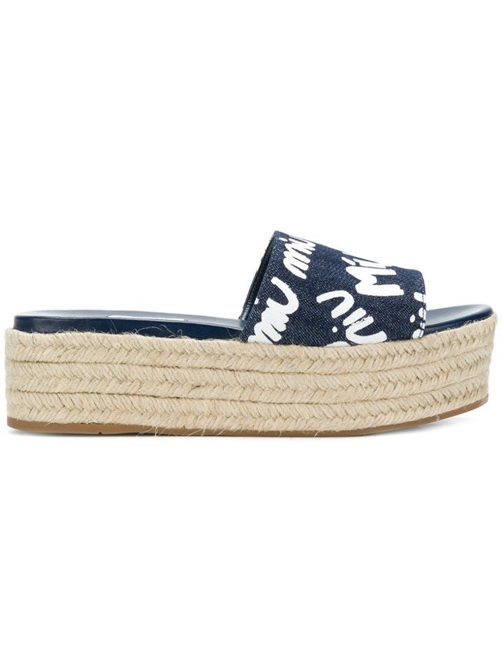 Miu Miu Denim Logo Platform Sandals - Blue