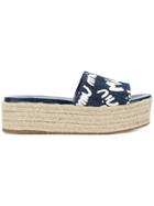 Miu Miu Denim Logo Platform Sandals - Blue