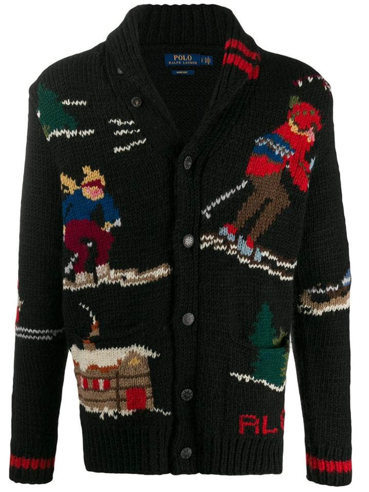 Ralph Lauren Embroidered Open Front Cardigan - Black