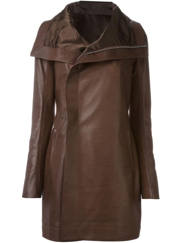 Rick Owens Biker Coat, Women's, Size: 40, Brown, Cotton/calf Leather/cupro/virgin Wool