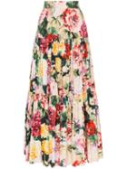 Dolce & Gabbana Tiered Cotton Floral Maxi Skirt - Hnt68 Multicolor