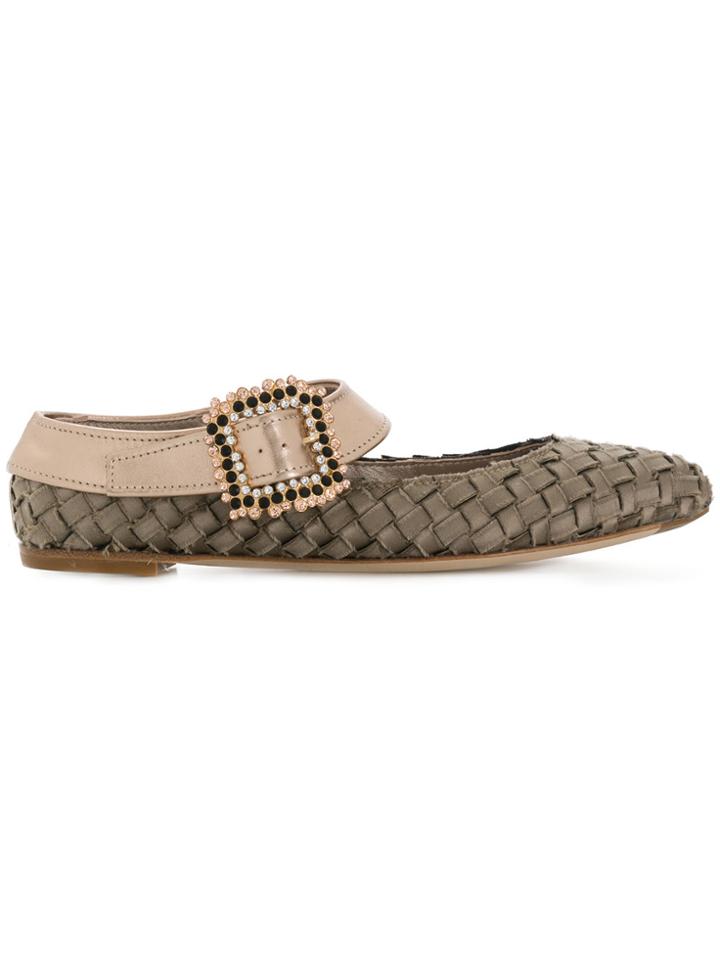 Agl Woven Buckled Ballerina Shoes - Nude & Neutrals