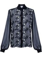 Oscar De La Renta Floral Lace Shirt, Women's, Size: 6, Black, Silk