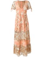 For Love And Lemons Floral Contrast Panel Dress, Women's, Size: Xs, Yellow/orange, Nylon/viscose/rayon/spandex/elastane