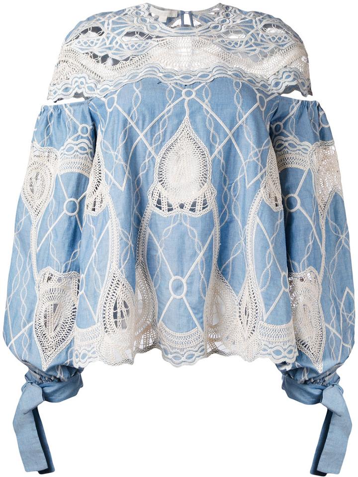 Jonathan Simkhai - Open Embroidery Poet Sleeve Top - Women - Cotton - L, Blue, Cotton