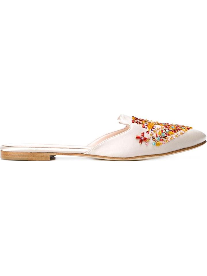 Oscar De La Renta Sequin Embroidery Mules