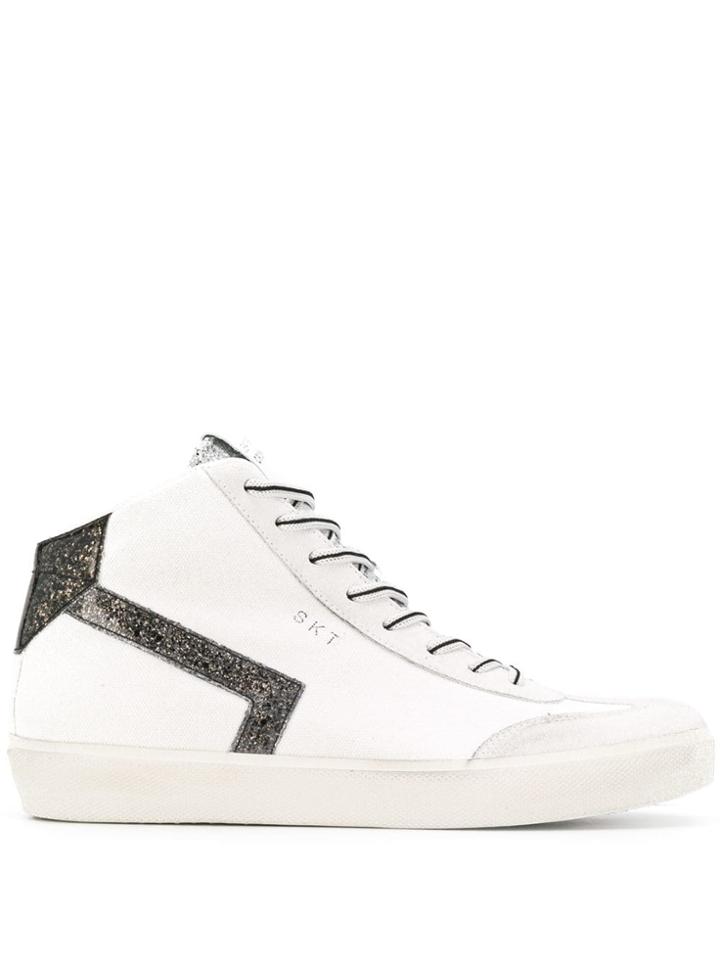Leather Crown Glitter Detail Low Top Sneakers - White