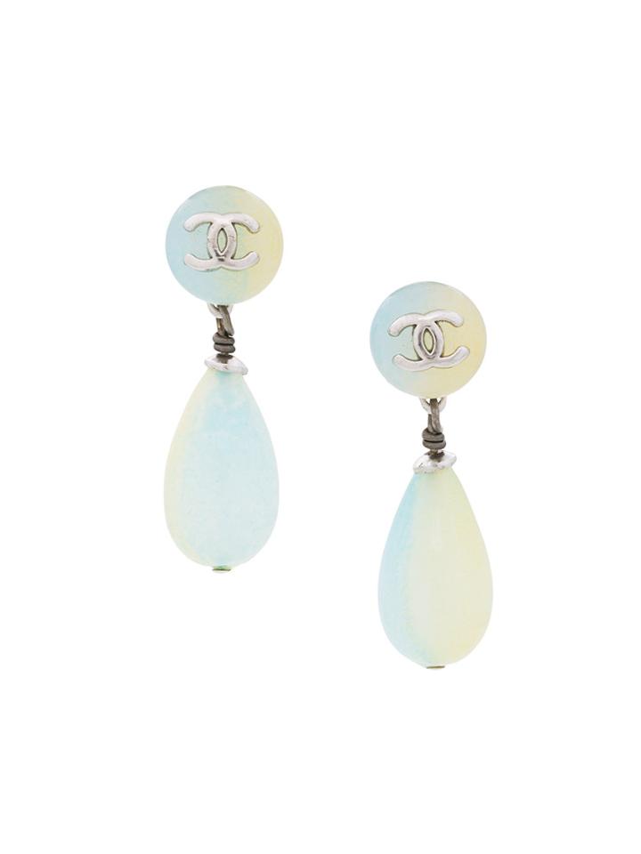 Chanel Vintage Logo Swing Drop Earrings - Blue