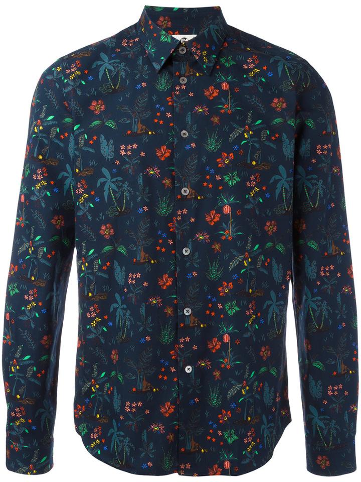 Ps By Paul Smith Jungle Print Shirt, Men's, Size: Small, Blue, Cotton
