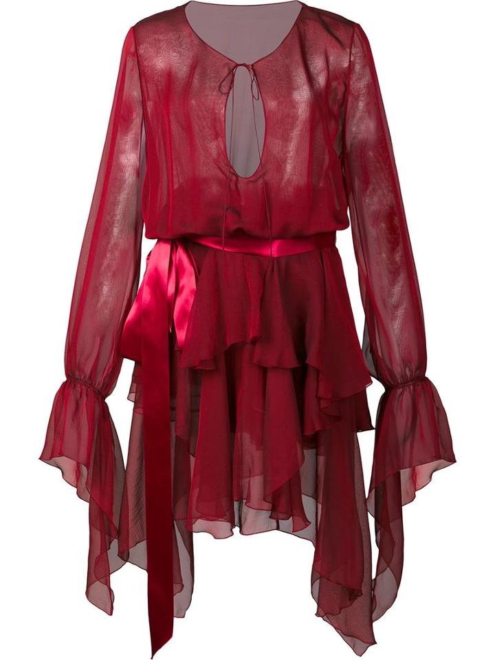 Alexandre Vauthier Ruffled Semi Sheer Dress, Women's, Size: 38, Red, Silk