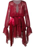 Alexandre Vauthier Ruffled Semi Sheer Dress, Women's, Size: 38, Red, Silk