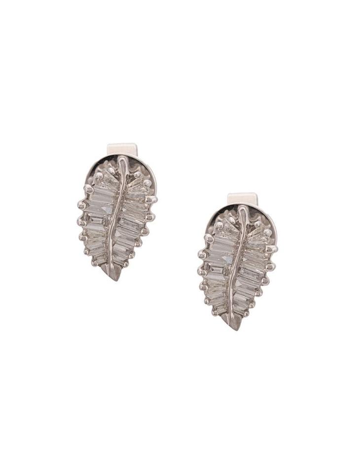 Anita Ko 18kt White Gold Small Palm Leaf Diamond Studs - Silver