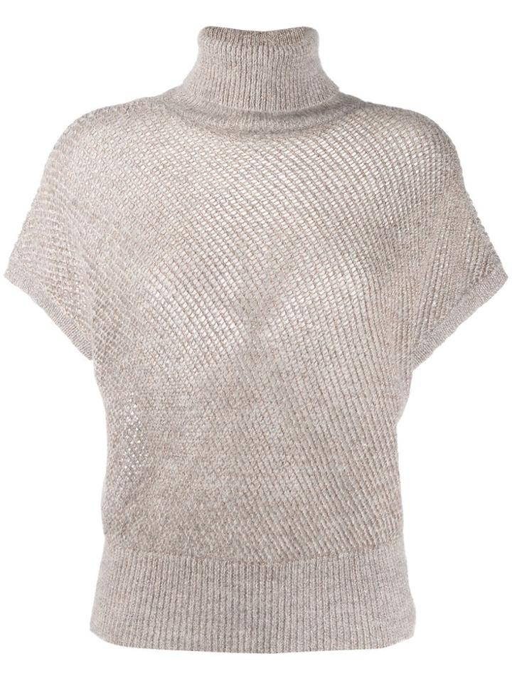 Brunello Cucinelli Roll Neck Knitted Top - Grey