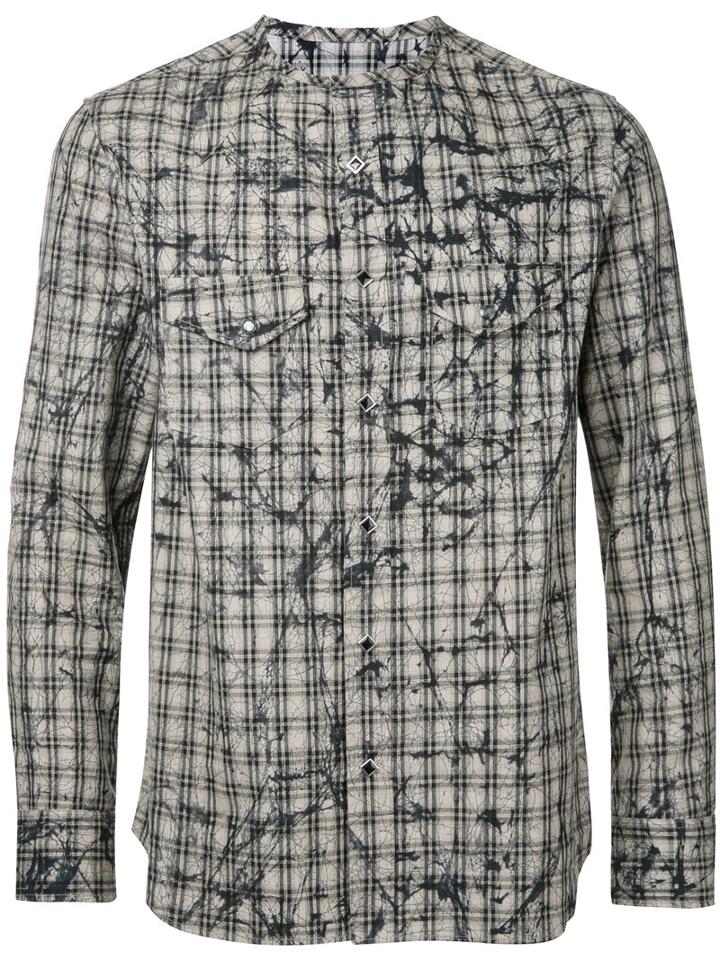 Roar Printed Collarless Check Shirt, Men's, Size: Iii, Black, Cotton