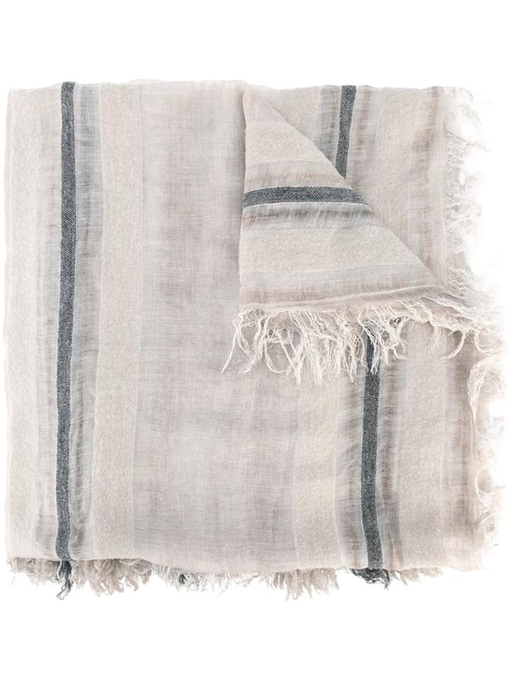 Faliero Sarti Fringed Striped Scarf, Adult Unisex, Nude/neutrals, Polyamide/modal/cashmere/virgin Wool