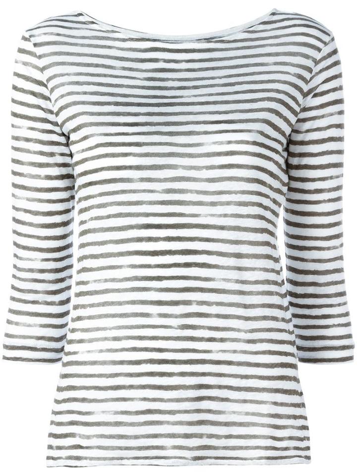 Majestic Filatures Striped T-shirt, Women's, Size: Ii, White, Linen/flax