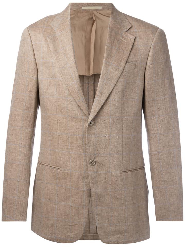 Armani Collezioni - Lightly Checked Blazer - Men - Linen/flax/viscose - 48, Nude/neutrals, Linen/flax/viscose