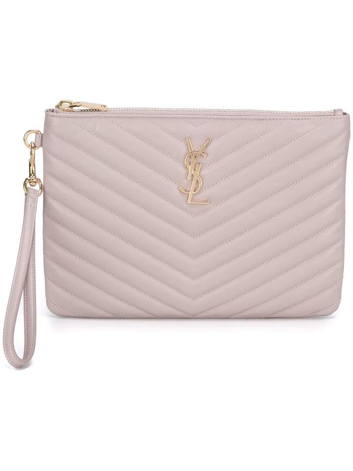 Saint Laurent 'monogram' Pouch, Women's, Pink/purple, Calf Leather