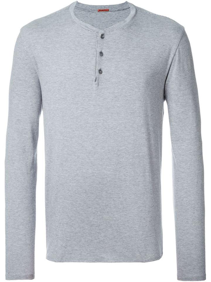 Barena Striped Long Sleeve Henley T-shirt, Men's, Size: Xl, Grey, Cotton