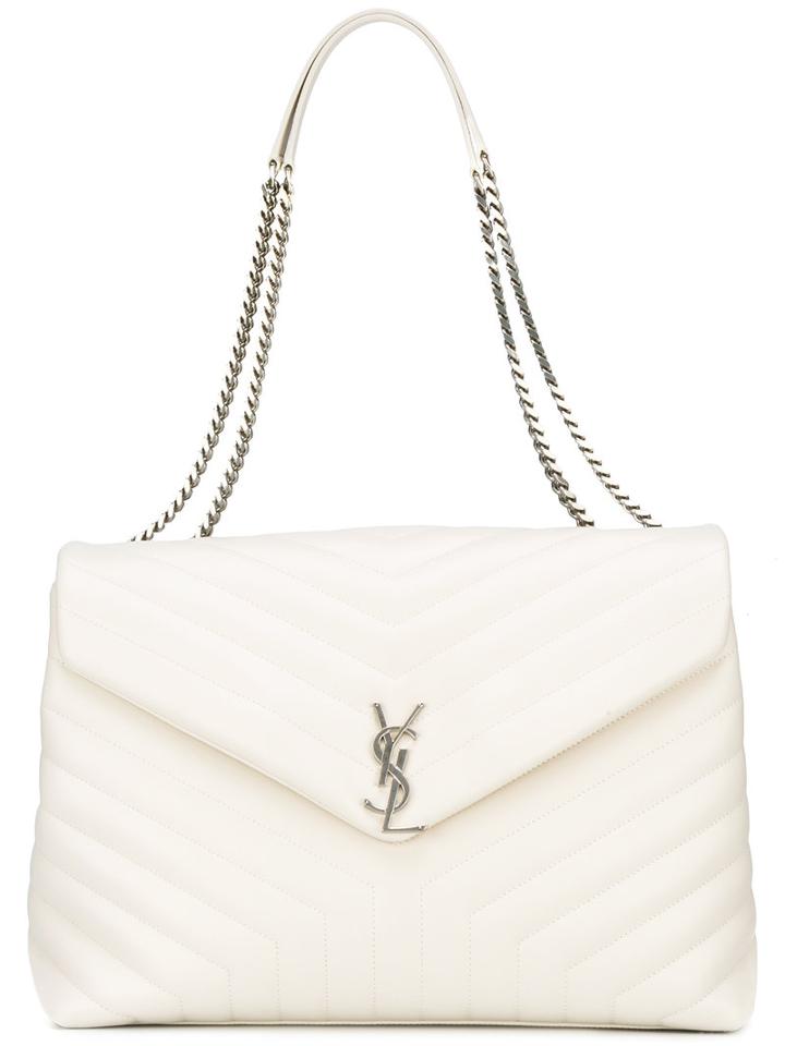 Saint Laurent Large Lou Lou Monogram Chain Bag, Women's, White, Leather/metal