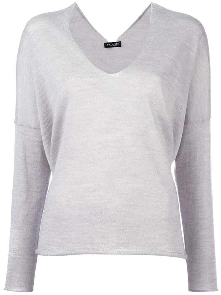 Twin-set V-neck Jumper, Women's, Size: Large, Grey, Wool