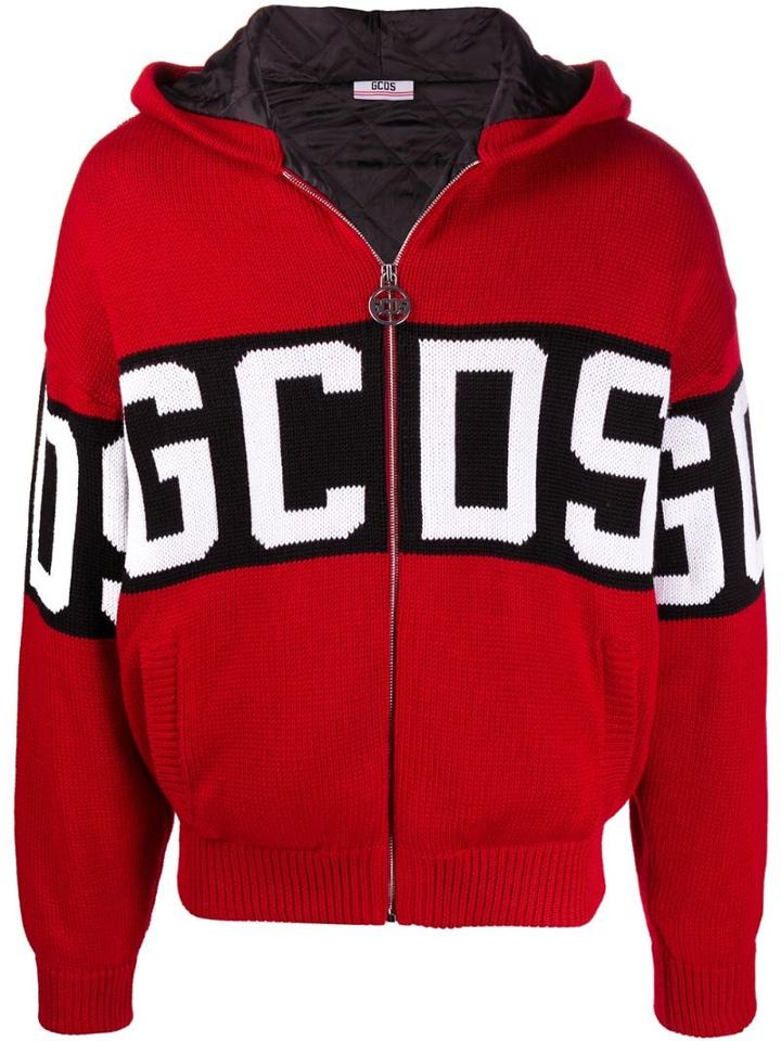 Gcds Zip Up Knit Hoodie - Red