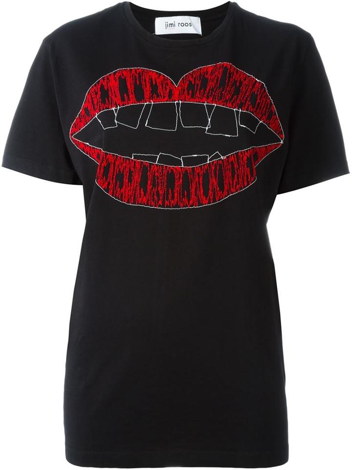 Jimi Roos Embroidered Mouth T-shirt, Women's, Size: L, Black, Cotton