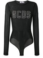 Gcds - Logo Print Metallic Bodysuit - Women - Polyamide/polyester - S, Black, Polyamide/polyester
