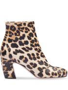 Miu Miu Crackled Leopard Print Boots - Brown