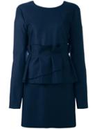 Msgm V-back Dress, Women's, Size: 44, Blue, Polyester/virgin Wool