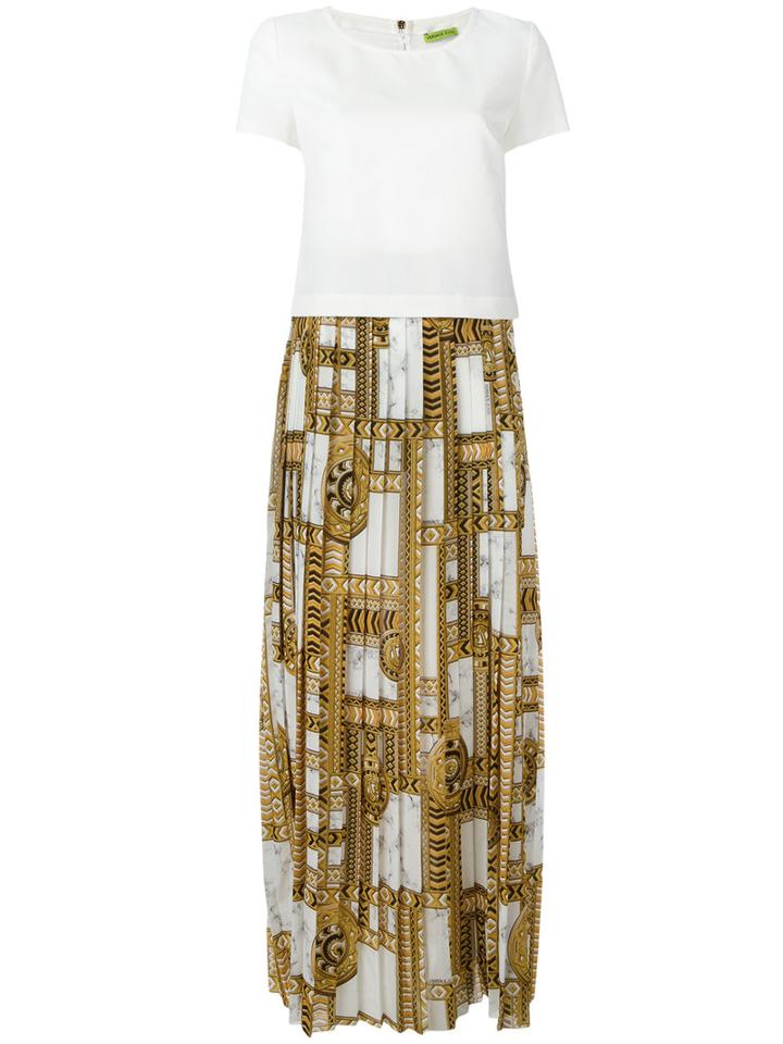 Versace Jeans Printed Trim Pleated Dress, Women's, Size: 44, White, Polyester