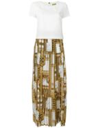 Versace Jeans Printed Trim Pleated Dress, Women's, Size: 44, White, Polyester