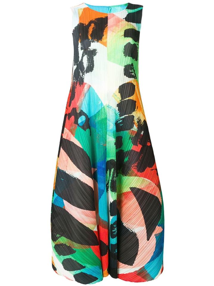 Pleats Please By Issey Miyake Colour-block Flared Pleated Dress -